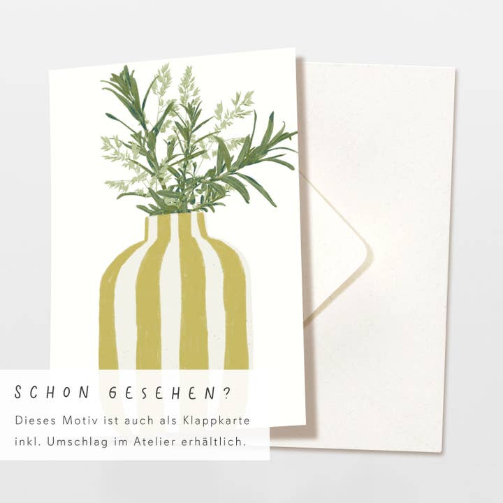 Wildblumen Atelier - Wholesale Postcard - Postcard Vase Yellow Stripes Sea Buckthorn Branches, FSC4