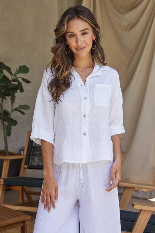 MILIO MILANO - Wholesale Button Down Shirt - Women's - LINEN 3/4 SLEEVE BUTTON DOWN SHIRT (44051/154201)4