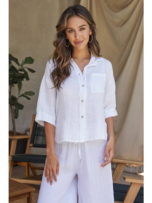 MILIO MILANO - Wholesale Button Down Shirt - Women's - LINEN 3/4 SLEEVE BUTTON DOWN SHIRT (44051/154201)4