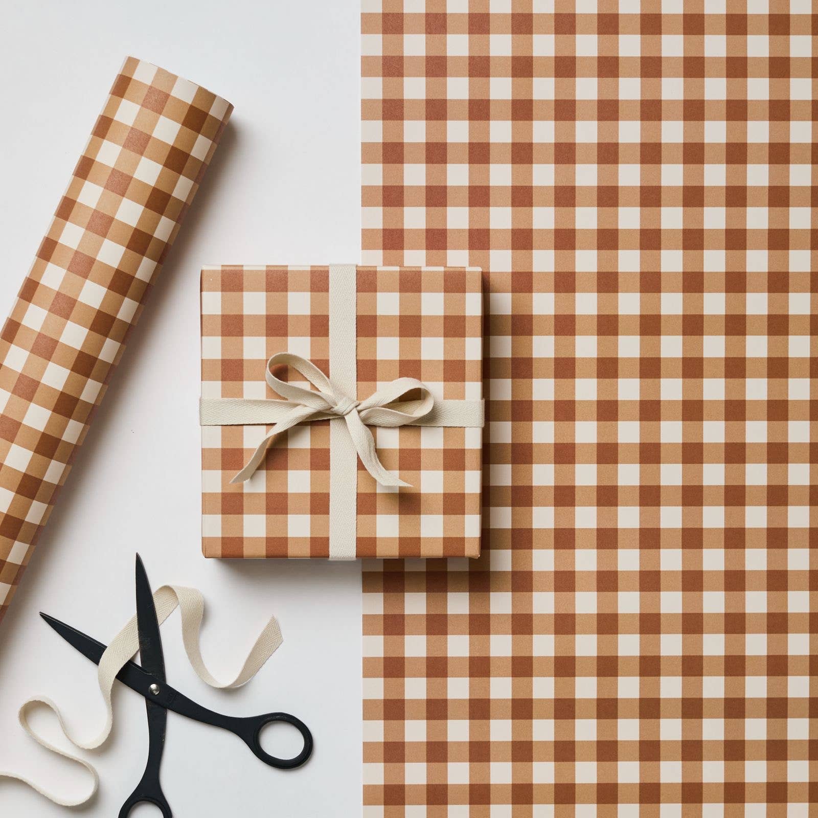 Kinshipped - Wholesale Flat Wrap - Cinnamon Gingham Wrapping Paper0
