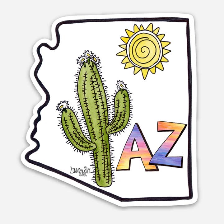 Arizona Cactus Sun Vinyl Sticker for wholesale by Zinnia Sky Studio LLC