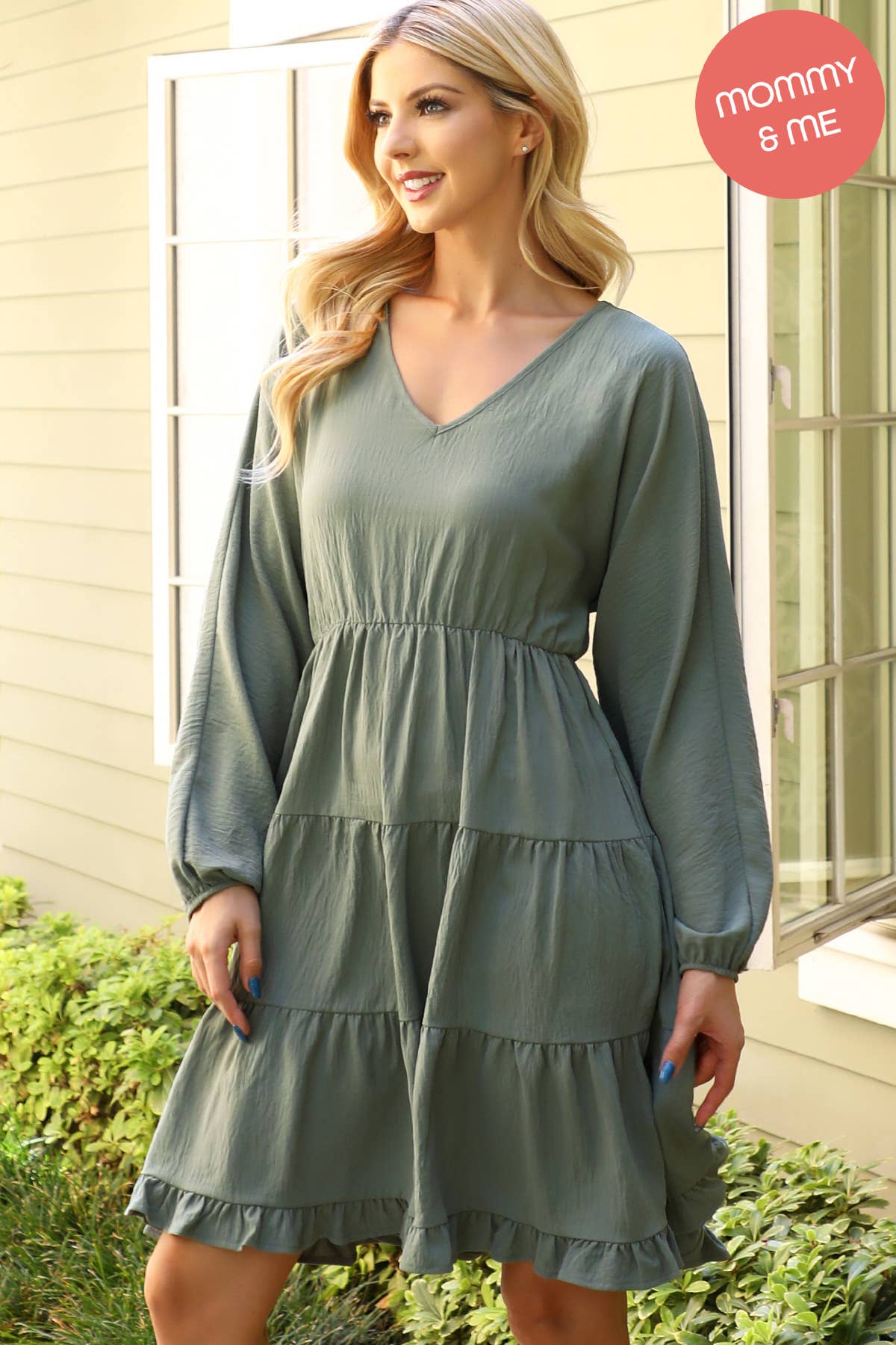 You & Me - Wholesale Dress - Women's - YMD10057V-WOVEN PUFF SLEEVE V-NECK ELASTIC WAIST TIERED16