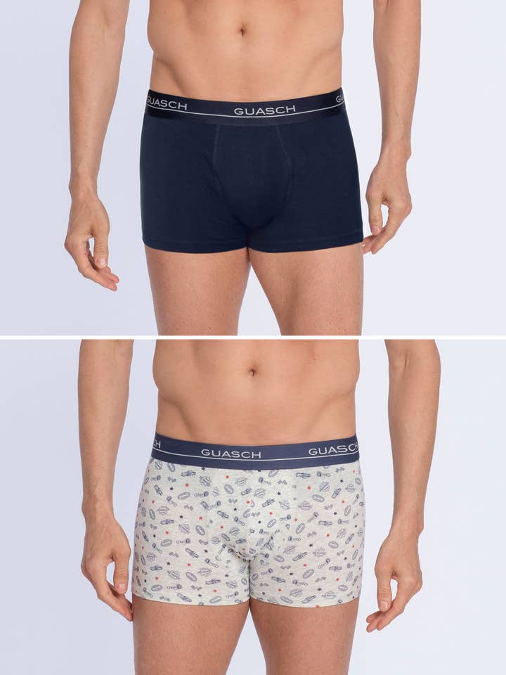 Pack of two plain and printed stretch boxers for wholesale by Guasch