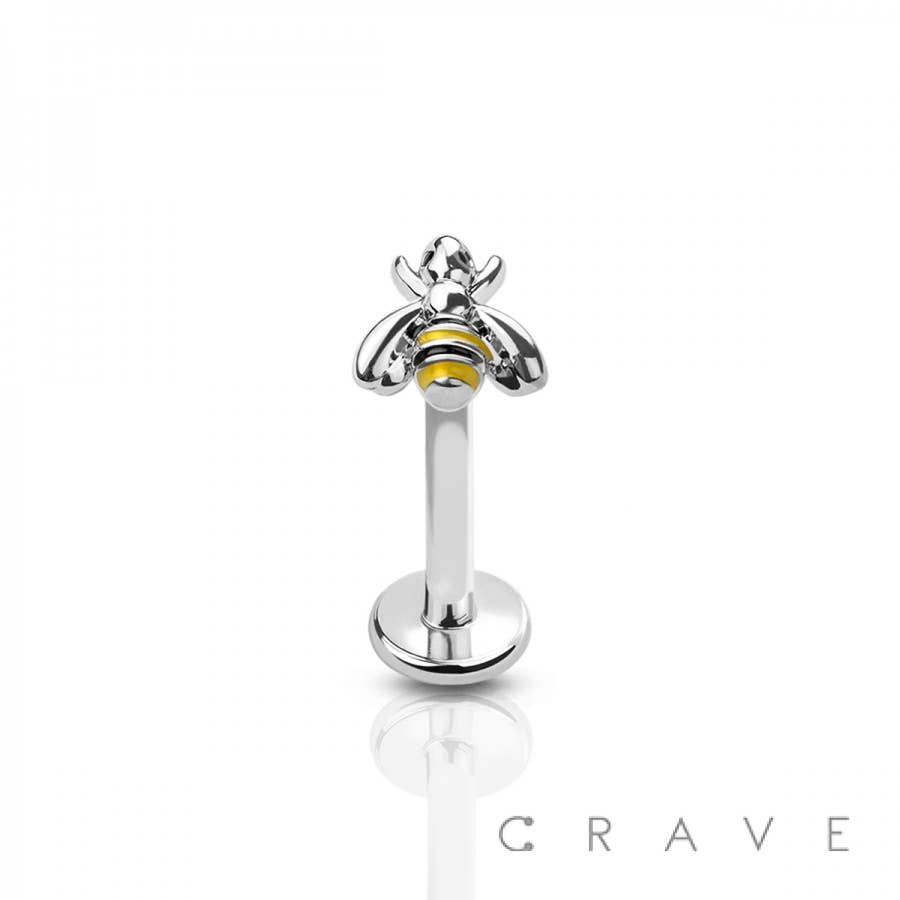 CRAVE - Wholesale Stud/Post Earrings - INTERNALLY THREADED BUMBLE BEE TOP 316L SS LABRET STUD1