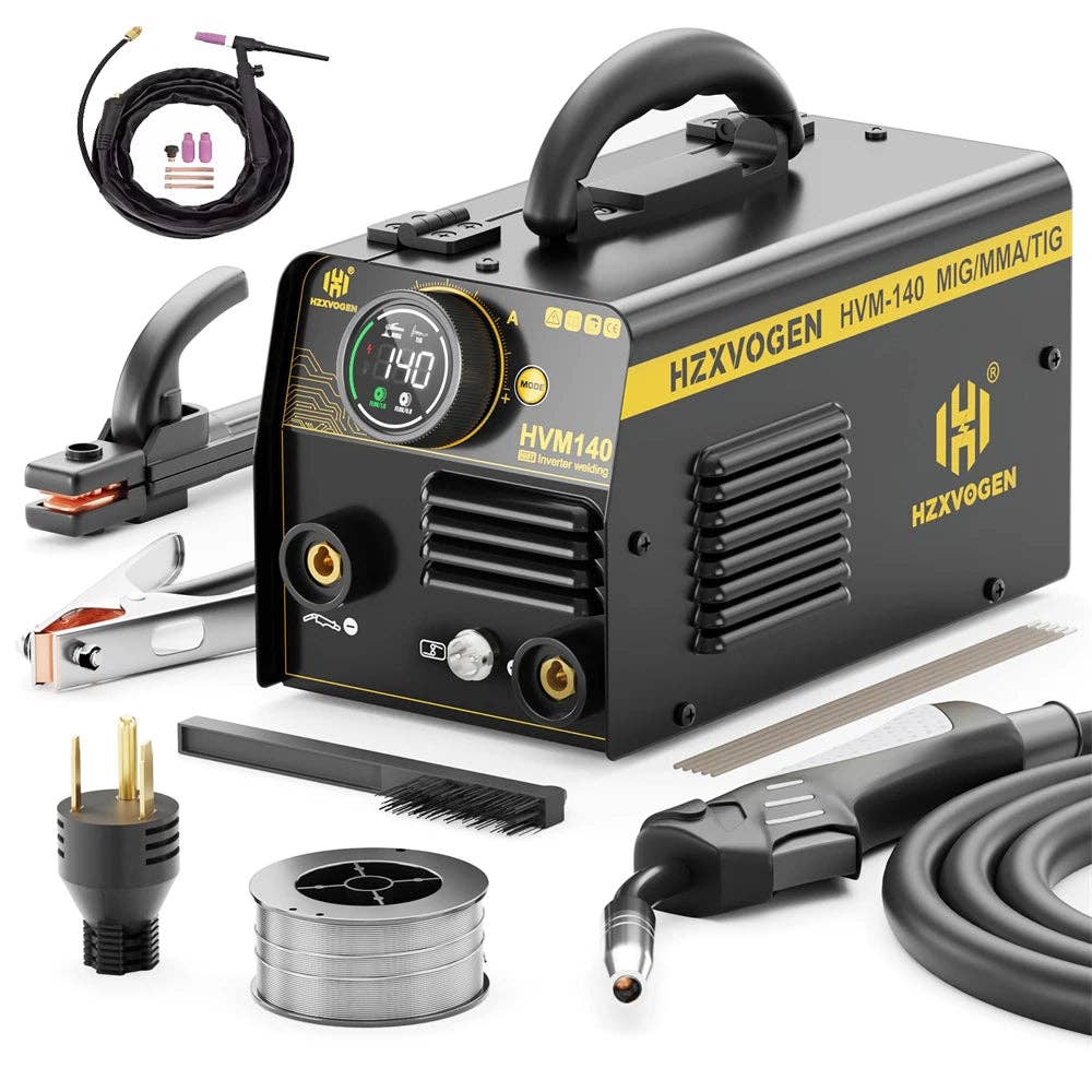 American Smart - Wholesale Kitchen Appliance - HZXVOGEN HVM140 3 in 1 Semi-Automatic Inverter Mig Welding Machine MMA/Gasless MIG/Lift TIG IGBT Non Gas Welder Synergy Tool0