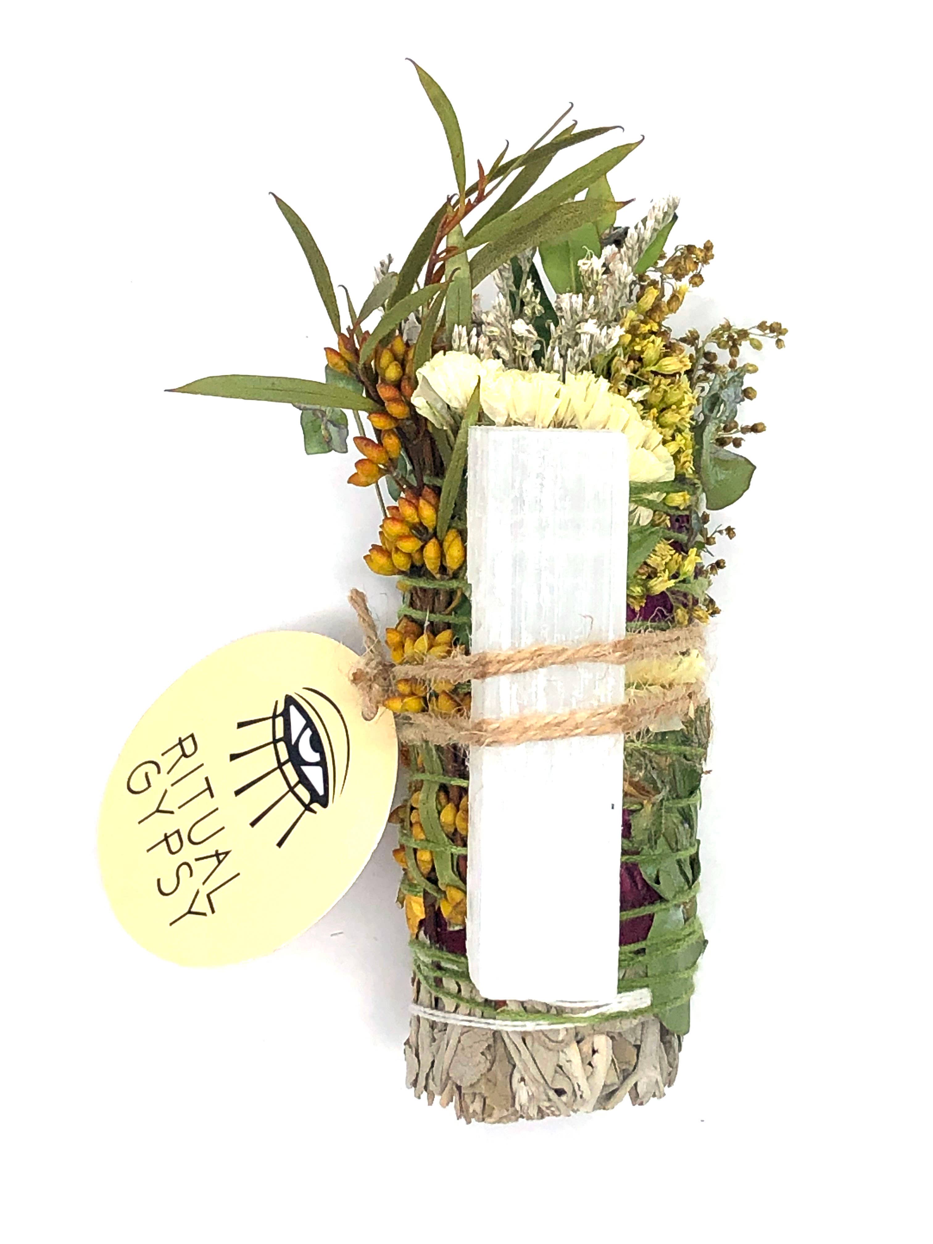 RITUAL GYPSY SAGE WANDS - Vendita all'ingrosso Salvia - BACCHETTE RITUALI SALVIA DA 4" (24 OPZIONI DI CRISTALLO)19