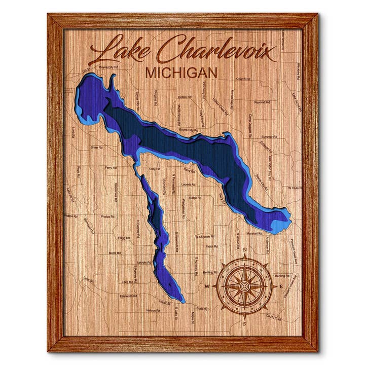 Mapa de Profundidade do Lago Charlevoix - Arte de Parede Personalizável por atacado de Premier Gifts and More