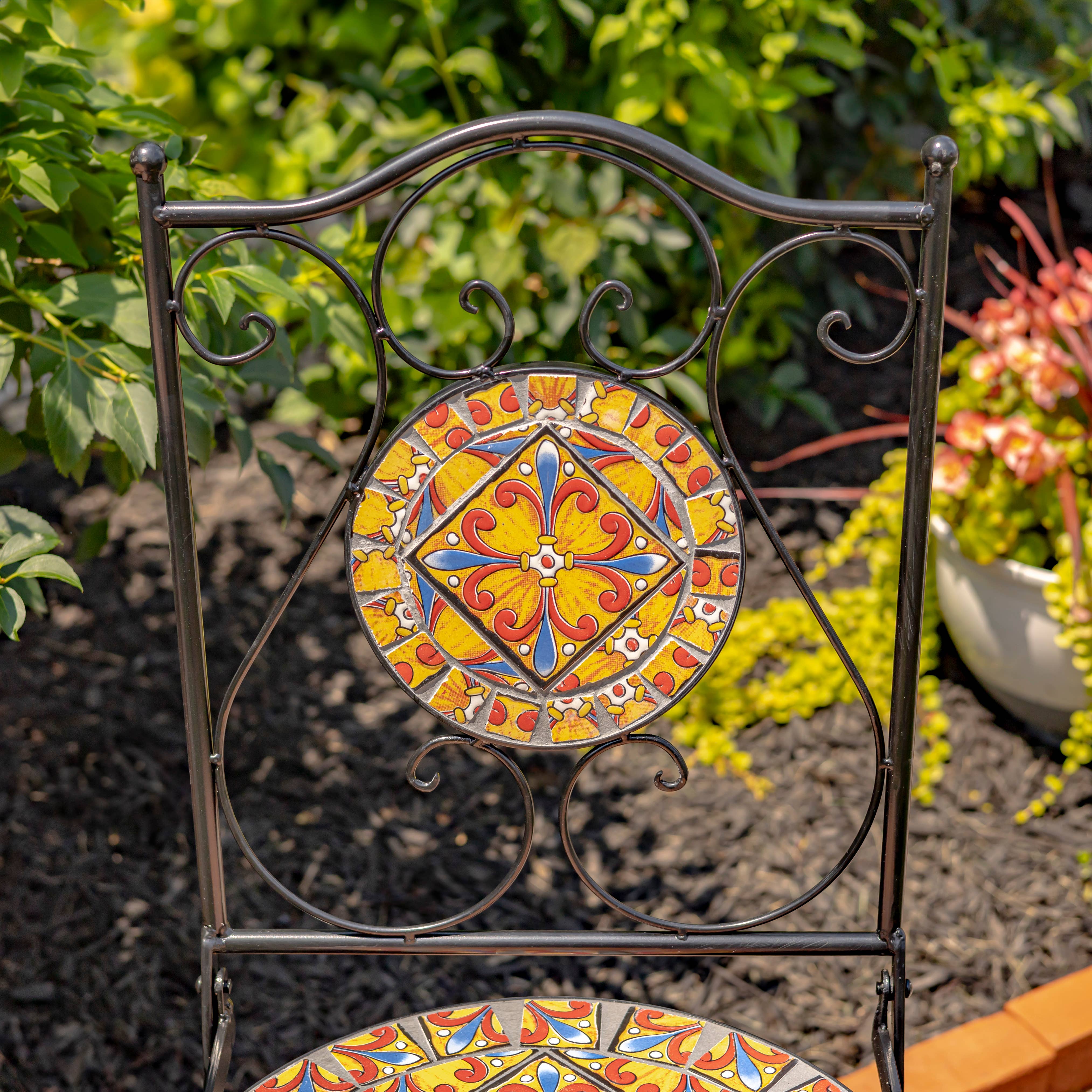 Zaer Ltd. International - Wholesale Patio Set - "Barcelona" Round Mosaic Chair and Table- 3PC/Set4