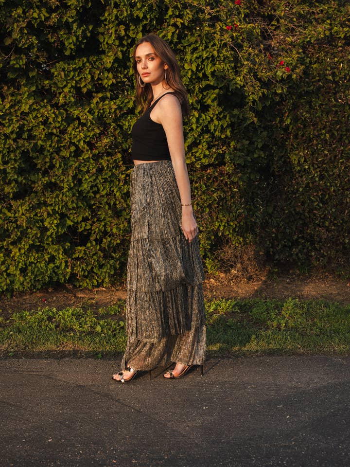 Jennafer Grace - Wholesale Skirt - Women's - Pewter Tiered Maxi Skirt