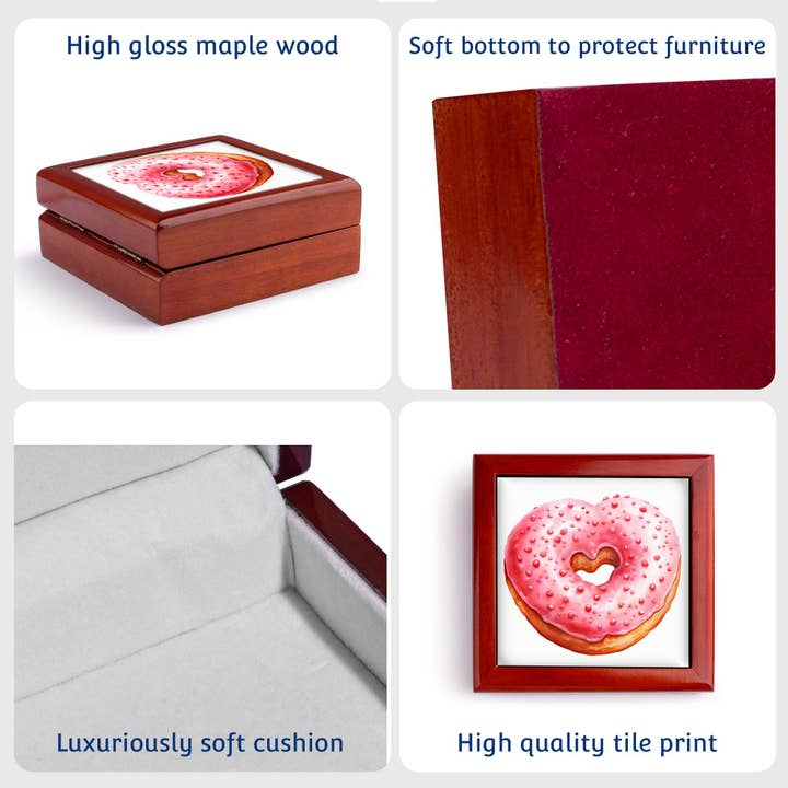 3dRose - Wholesale Jewellery box/organiser - 3dRose, Pink Heart Donut Illustration, Jewelry Box6