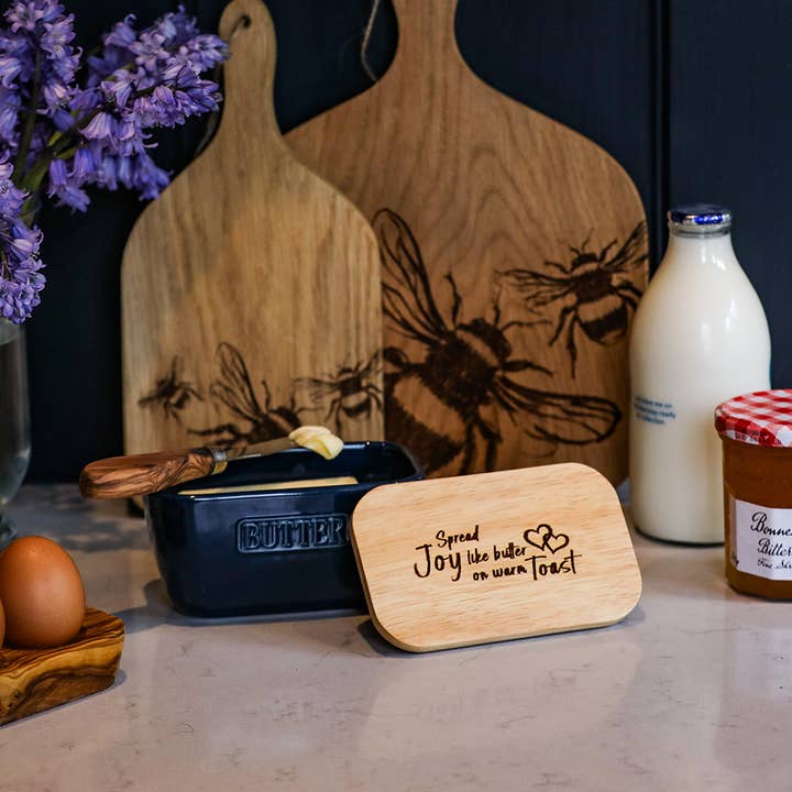 Blue Butter Dish - Spread Joy for wholesale by Selbrae House Ltd