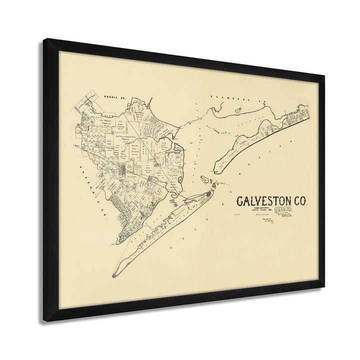 1892 Galveston Texas Map - Framed Vintage Galveston County Map - Old Galveston TX Map - History Map of Galveston Texas Wall Art Poster for wholesale by Historic Prints