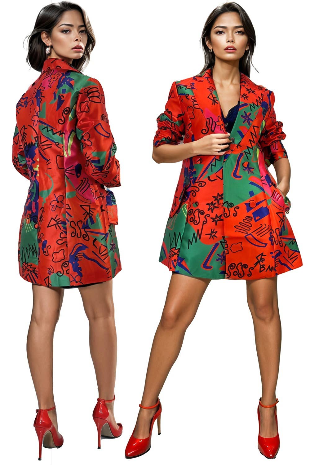 A93011A RED LONGLINE BLAZER TOP for wholesale on Faire