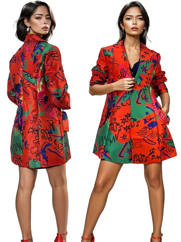 A93011A RED LONGLINE BLAZER TOP for wholesale on Faire0