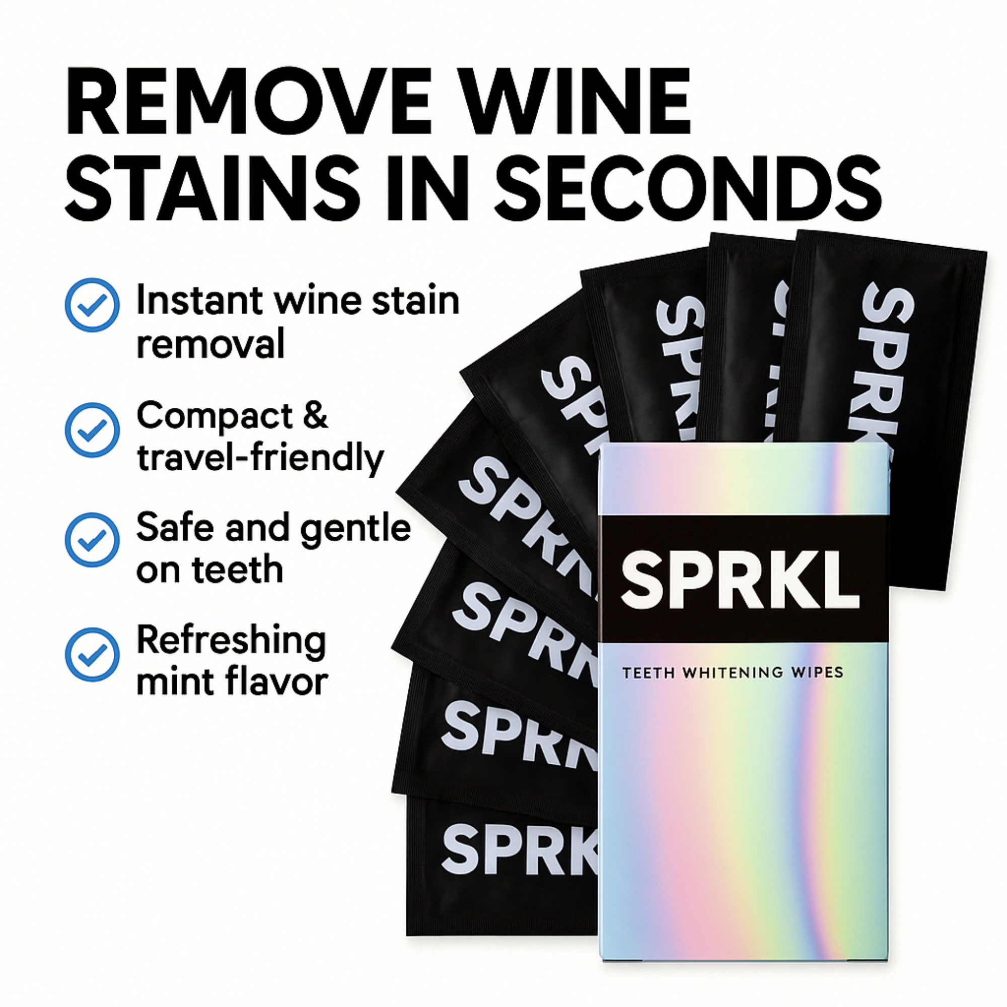 SPRKL Wipes - Wholesale Teeth Whitener - SPRKL Teeth Wipes for After Red Wine - 10 Pack Wine Wipes1