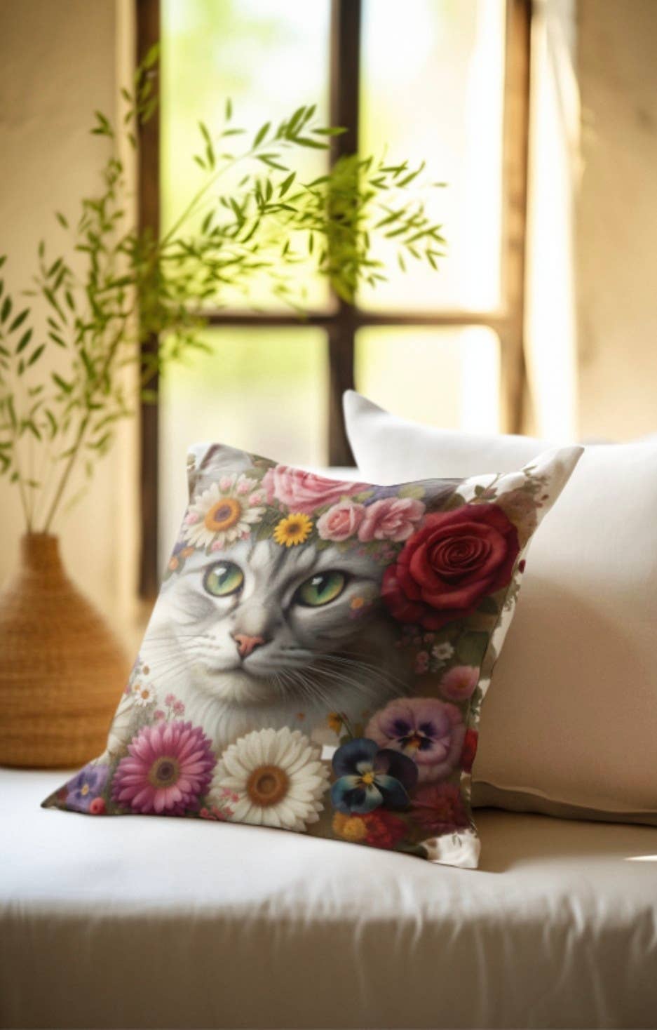 Upside Down Owl Farm - Wholesale Throw/Decorative Pillow - Bohemian Kitten Pillow, Cat Lover Accent Pillow1
