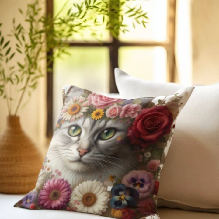 Upside Down Owl Farm - Vente Coussin décoratif - Coussin bohème pour chaton, coussin décoratif Cat Lover1