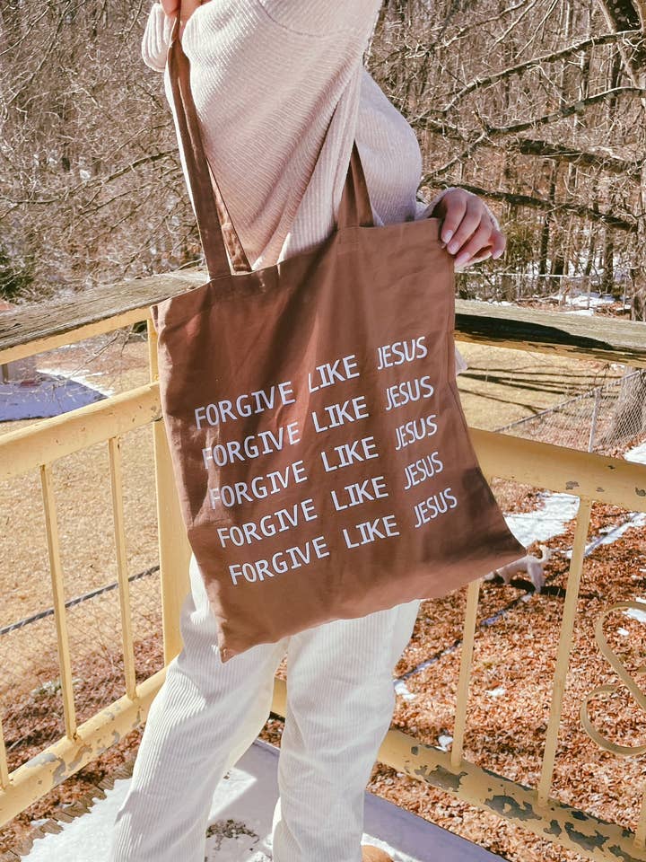 Forgive like Jesus | brown tote bag for wholesale by Apparel for God LLC
