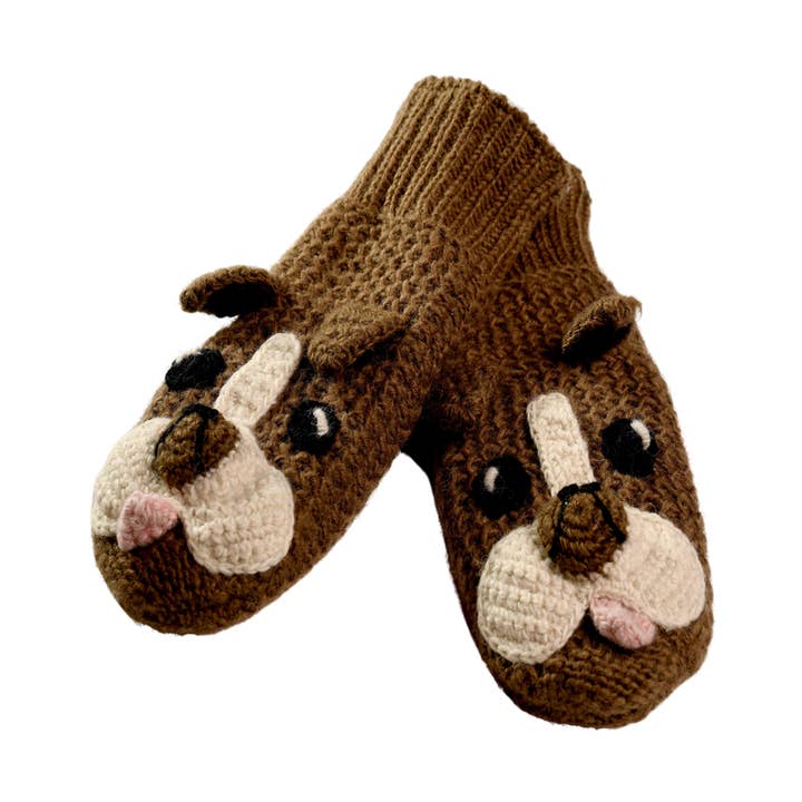 Hæklede Bulldog vanter for engroshandel hos Nirvanna Designs, Inc.