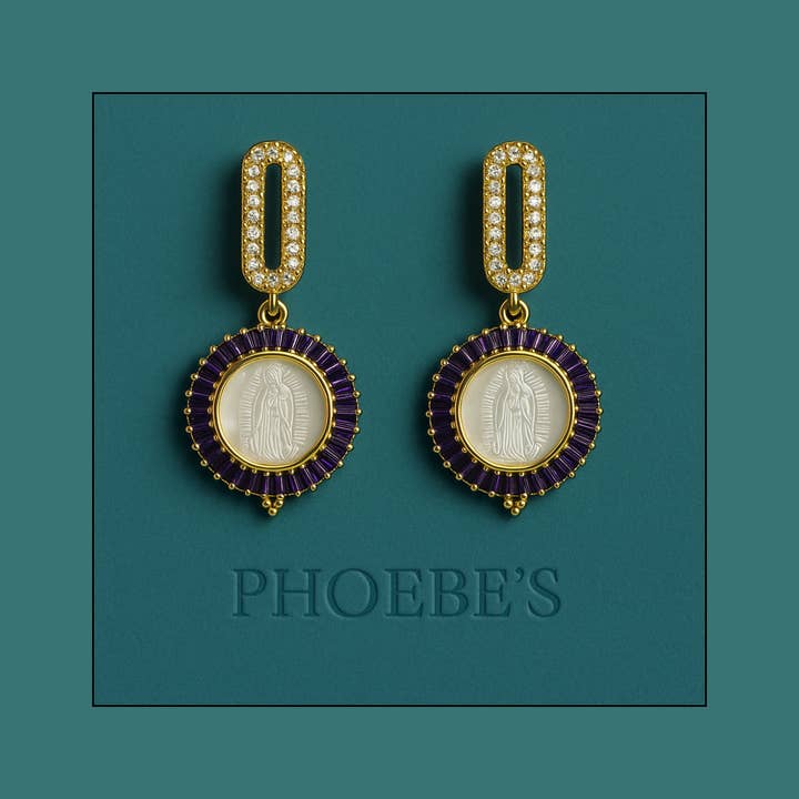 PHOEBE´S - Wholesale Dangle Earrings - Virgin of Guadalupe earrings with mother-of-pearl and zirconia