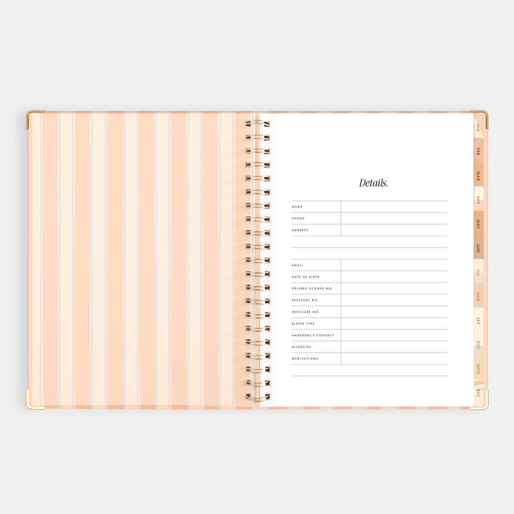 Fox & Fallow - Wholesale Planner - 2026 Coral Stripe A4 Academic Vertical Spiral Planner2