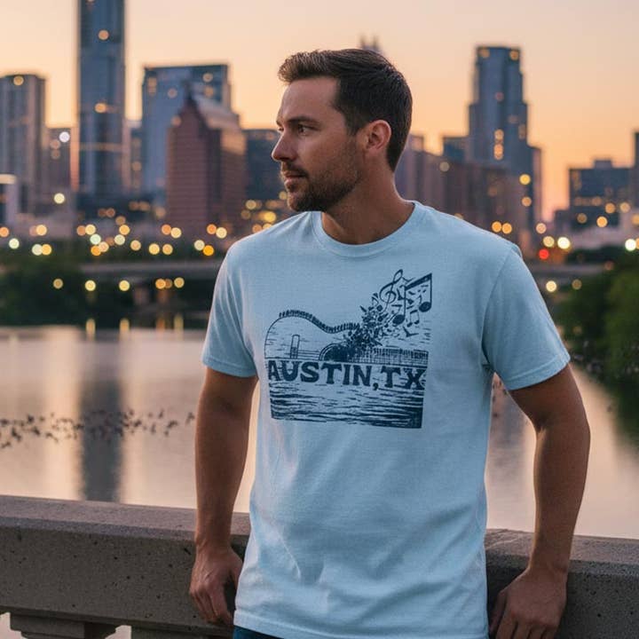 Chambray Austin Music Bridge T-shirt | Comfort Colors 1717 | Austin for wholesale on Faire1