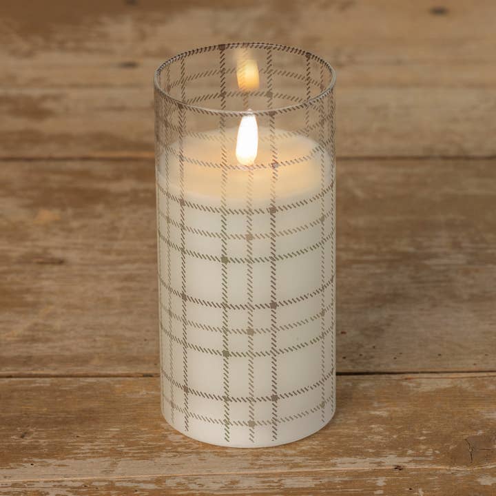 6" ANDRI PLAID GLASS 3D FLAME CANDLE for wholesale by Ragon House