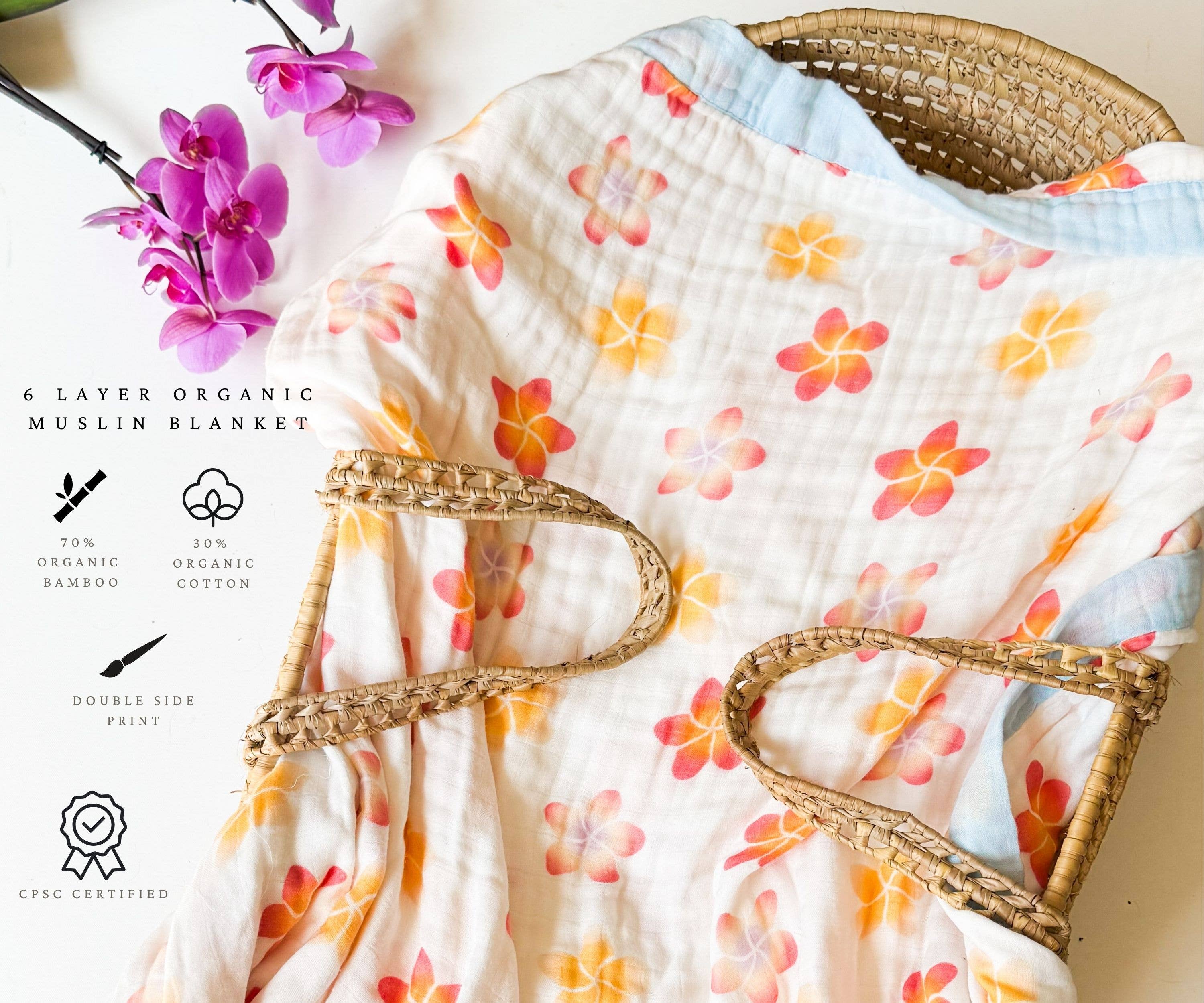 Coca + B.™ - Wholesale Milestone Blanket - Kids & Baby - Organic Plumeria Baby Blanket | Tropical Nursery Decor10