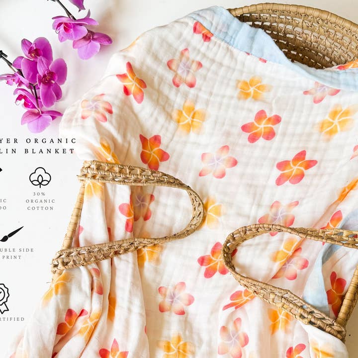 Coca + B.™ - Wholesale Milestone Blanket - Kids & Baby - Organic Plumeria Baby Blanket | Tropical Nursery Decor10