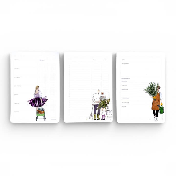 Tuinplanner-blokset – 3 geïllustreerde notitieblokjes voor wholesale door Lütteblüten