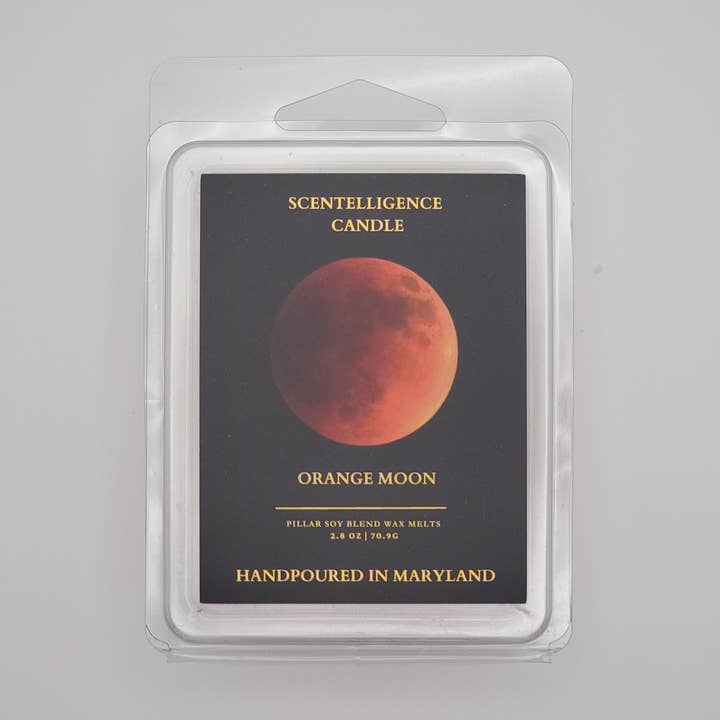 Orange Moon Wax Melt – Sea Salt, Green Leaves & Amber Scent | 2oz Pillar Soy Blend for wholesale by Scentelligence Candle