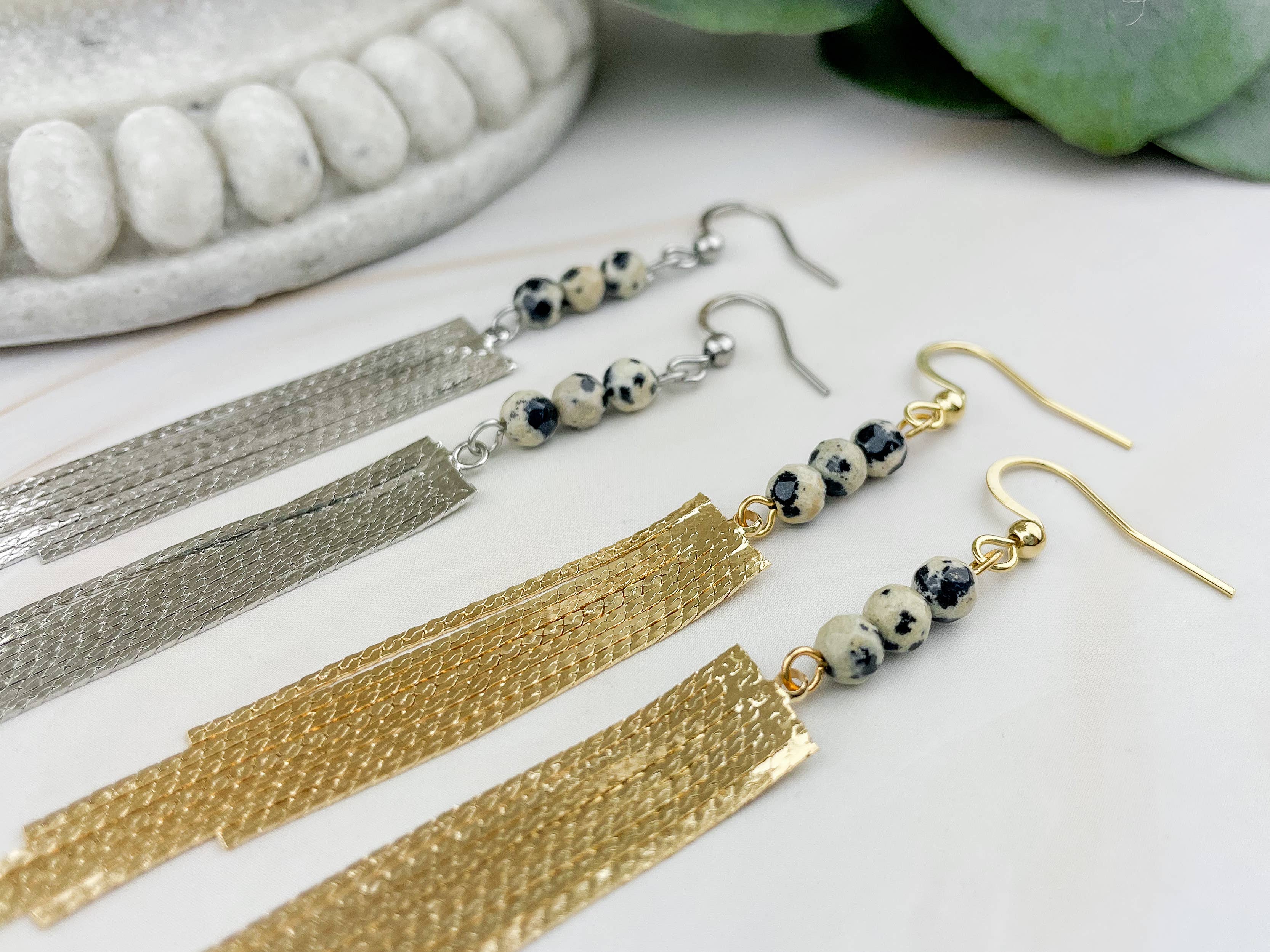 WonderLight Jewelry – wholesale Tassel earrings – Gemstone Tassel Earrings - Dalmatian Jasper / Inner Child9
