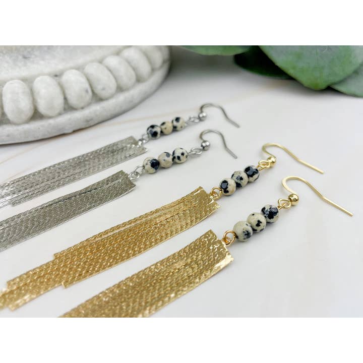 WonderLight Jewelry – wholesale Tofsörhängen – Ädelstenstofsörhängen - Dalmatisk jaspis/Inner Child9