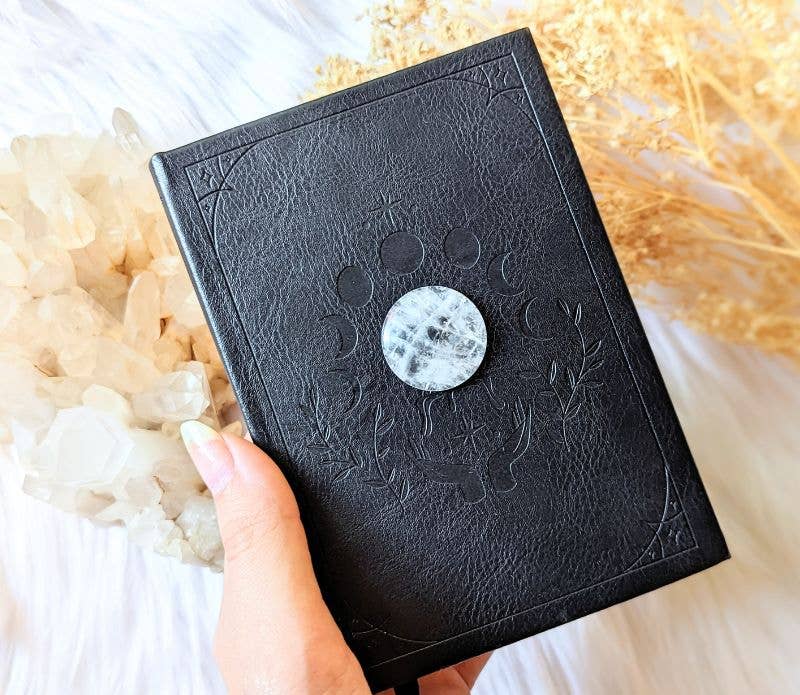Goddess Provisions - Wholesale Journal/Diary - Mini Vegan Leather Journal Spell Book - Clear quartz crystal1