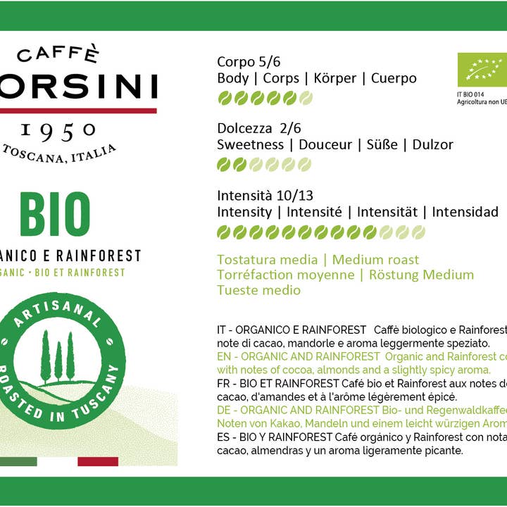 Caffè Corsini - Wholesale Coffee Beans - Organic and Rainforest coffee beans, 500g | New range4