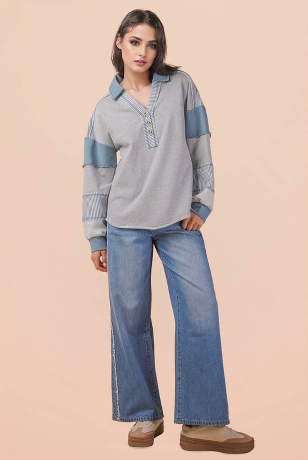 VERY J - Wholesale Knit Top - Women's - NT11851-Color Block Oversized Casual Knit Top14