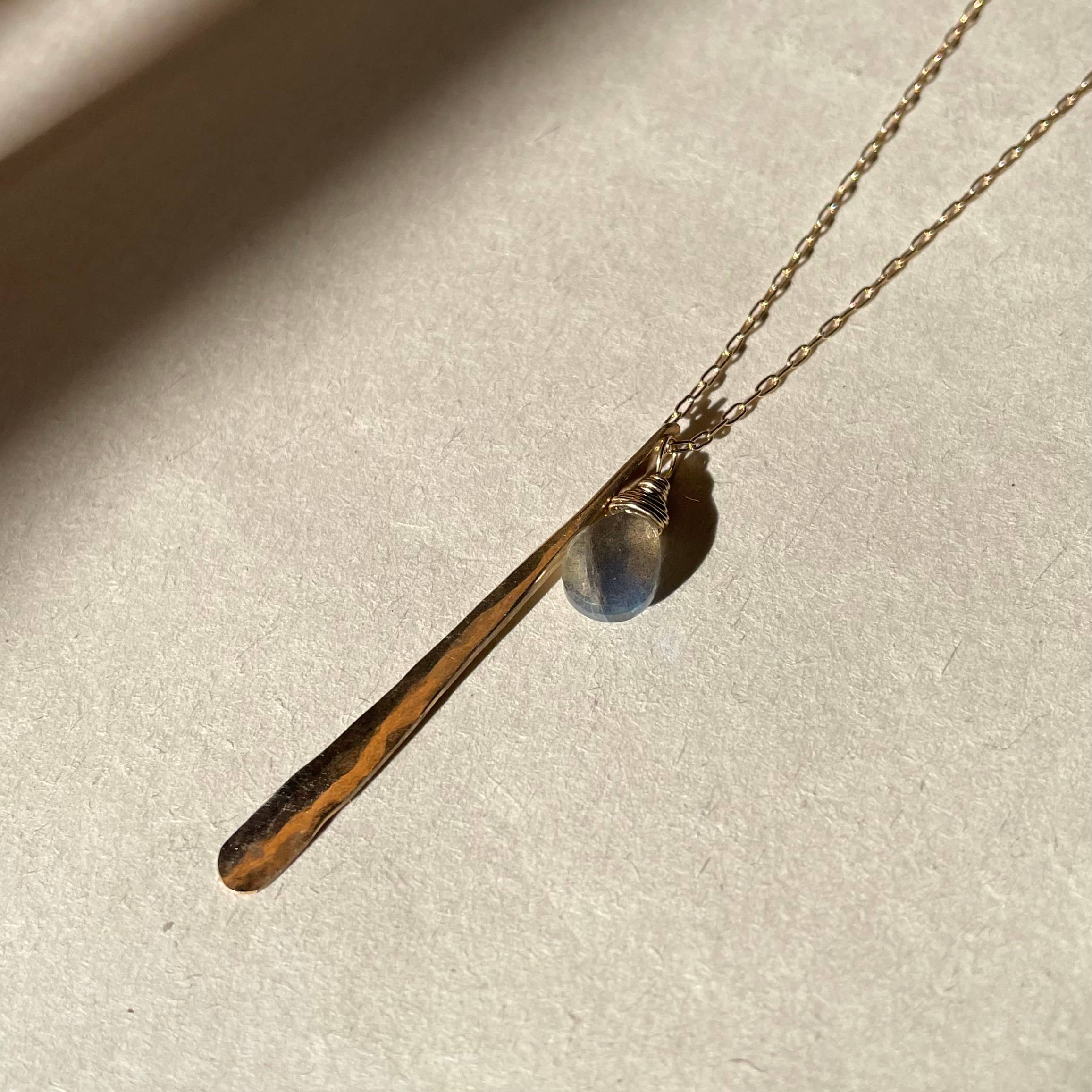 Elysium Jewelry - Wholesale Pendant/Charm Necklace - Hammered Stick and Stone Necklace0