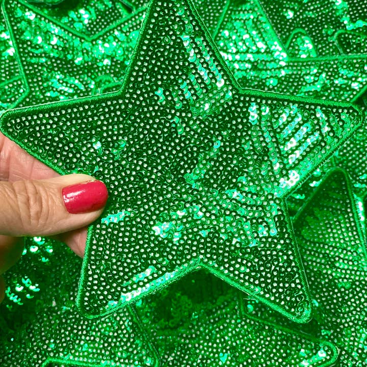 sequinandstiches – wholesale Patch – Star Patch, Sequin Star Patch, Kelly Green 5",Iron on Patch, DIY, Trucker Hat Patch, Preppy Patch, Patch for Hat, Sequin Star