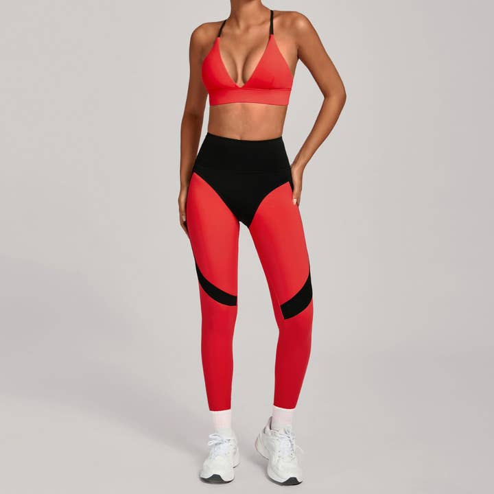 Women's Set:Triangle Cup Color Block Bra &High-Waist Legging for wholesale by Sodalemon