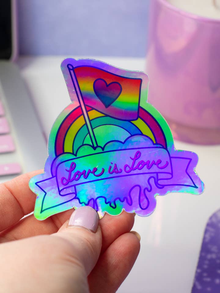 Love is Love Holographic Vinyl Sticker for wholesale by Kate & Kris