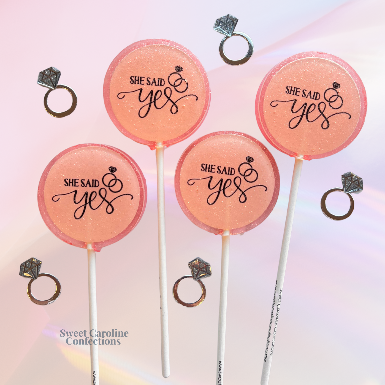 Sweet Caroline Confections - Wholesale Lollipop - She Said Yes Lollipops, Peach Bellini Flavor, 10/Case1