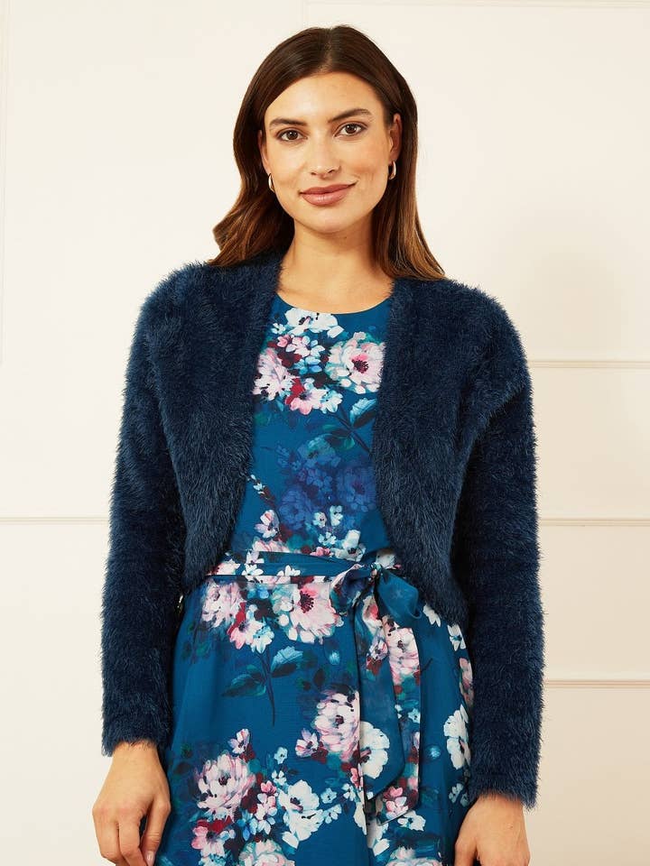 Yumi Navy Eyelash Knit Bolero for wholesale by Yumi