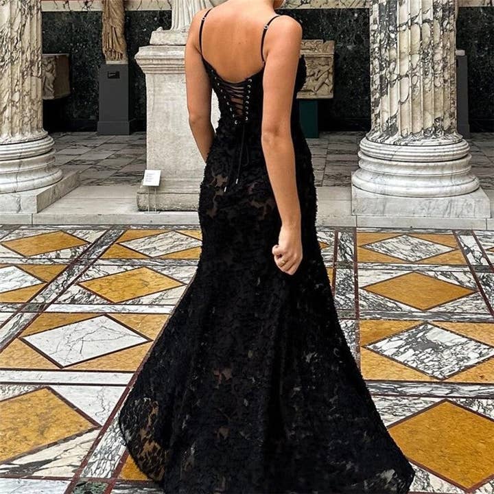 Black Sheer Backless Camisole Maxi Dress for wholesale on Faire