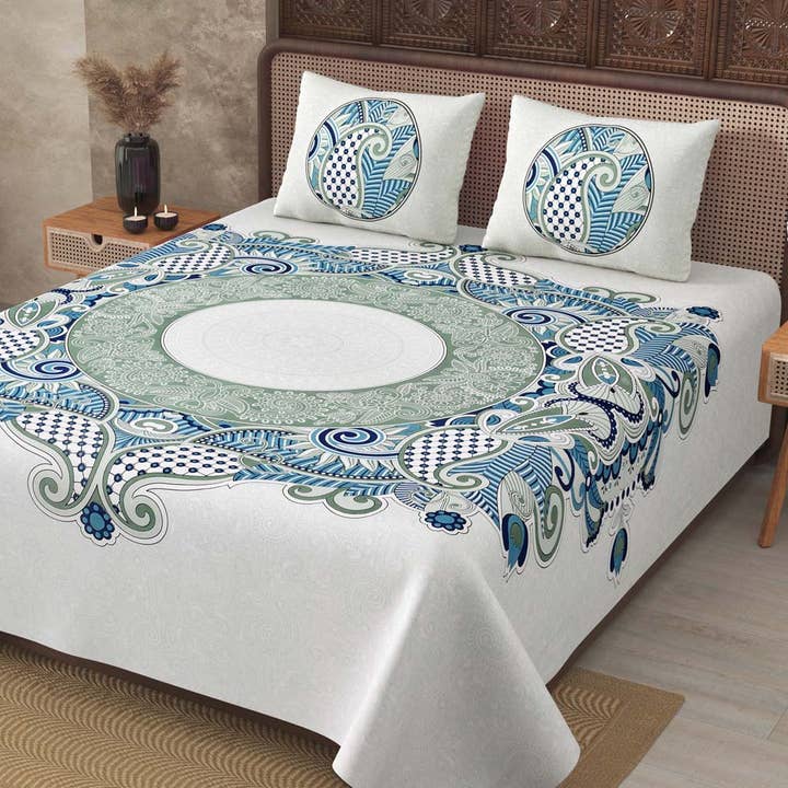 JaipurFabric® - Wholesale Bedding Blanket - Cosmic Kolam Blue Double Bedsheet