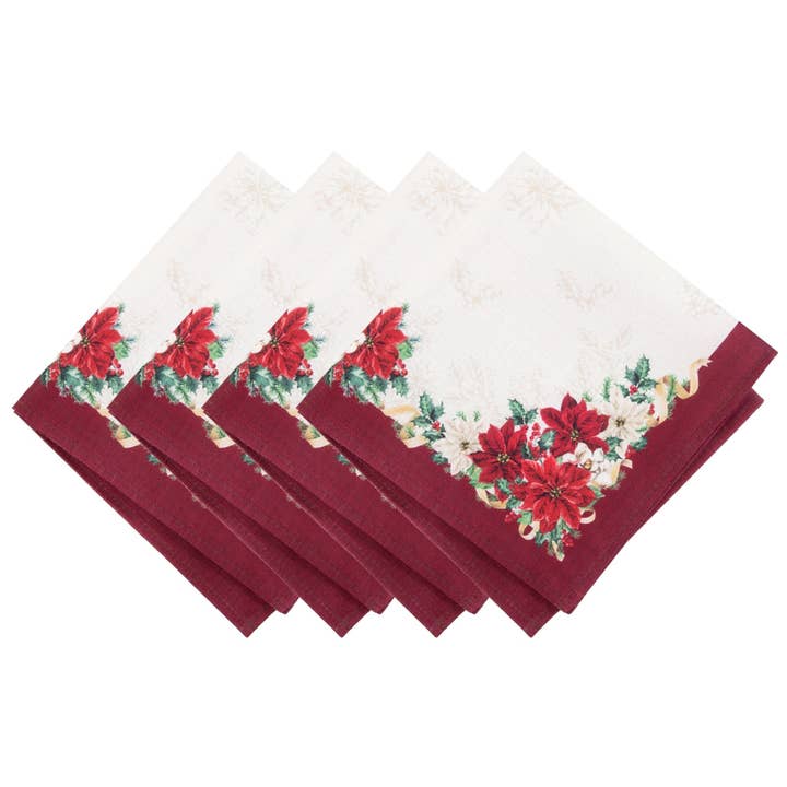 Poinsettia Garlands Holiday/Christmas Napkins, 4 Pc. - 17x17 for wholesale by Threadmade Home
