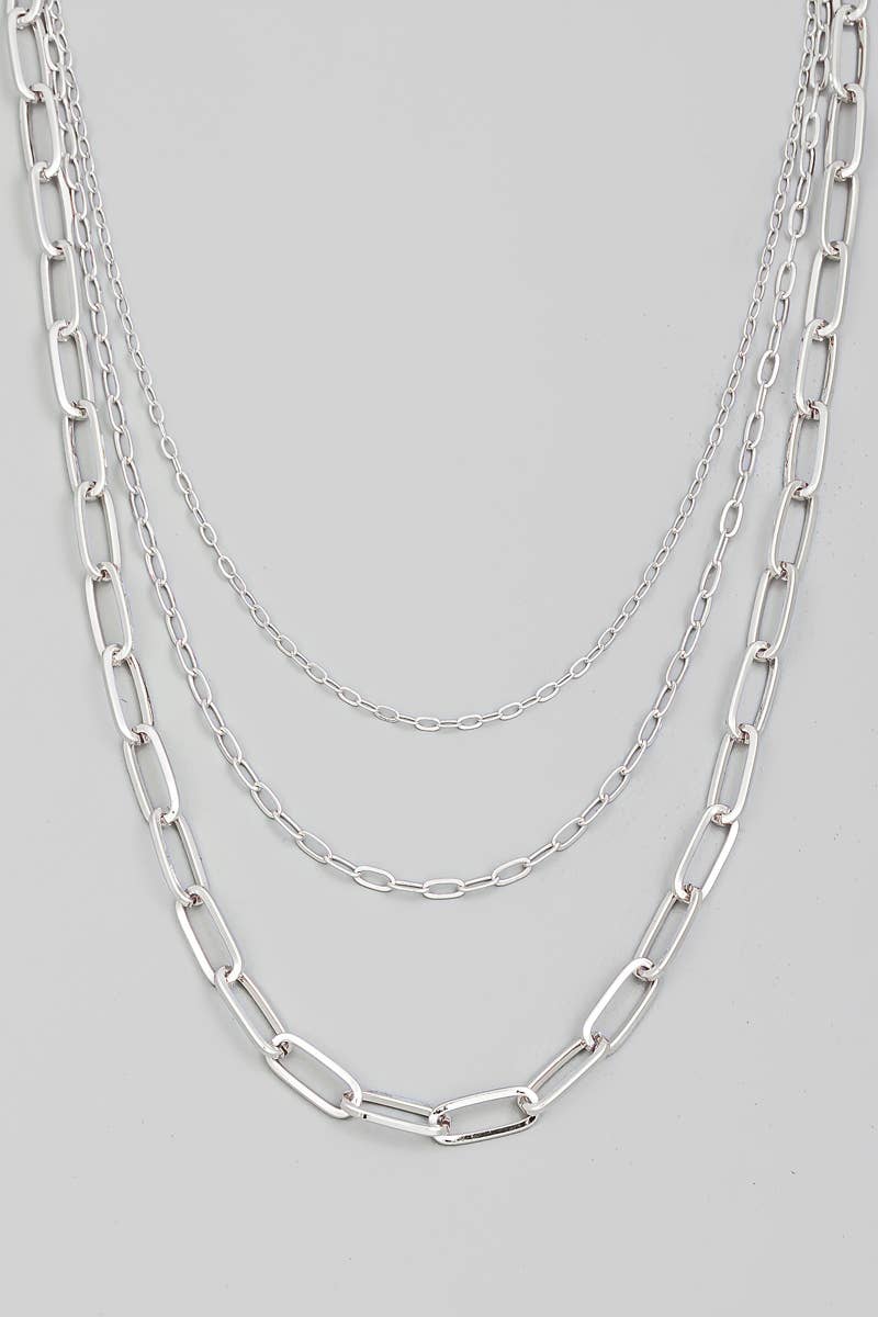 The Looks by Fame Accessories – wholesale Link & chain necklace – Triple Oval Chain Link Necklace4