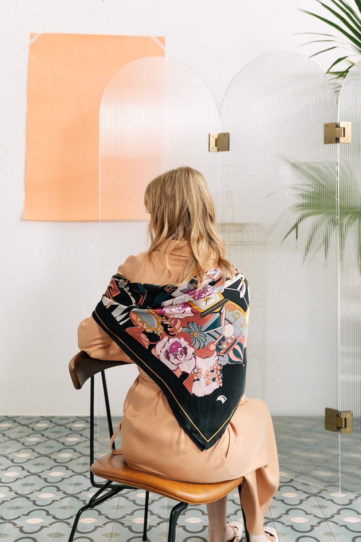 Noir "Vintage Blooms" Large Silk Square Scarf - Black & Purple for wholesale on Faire11