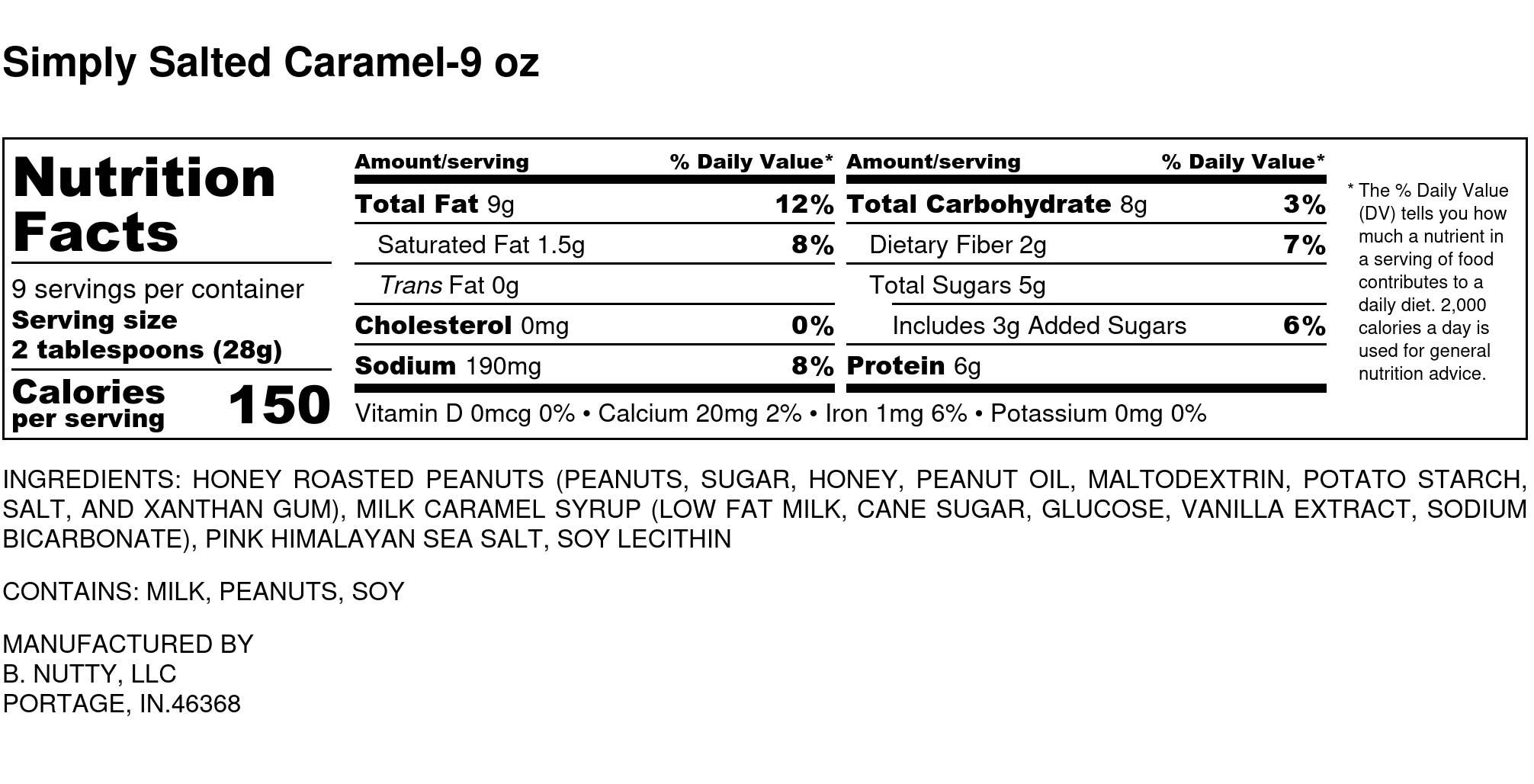 BNutty Peanut Butter - Wholesale Nut Butter - Simply Salted Caramel BNutty Peanut Butter- Case of 6- 9oz5