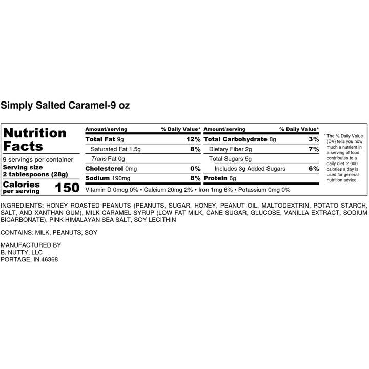 BNutty Peanut Butter - Vendita all'ingrosso Burro di frutta secca - Burro di arachidi Simply Salted Caramel Nutty, confezione da 6-9 once5