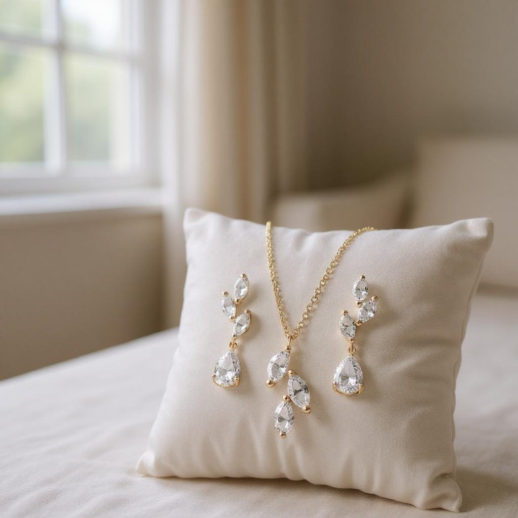 Athena Bridal Jewellery – wholesale Jewellery set – CZ COLLECTION - DAINTY ELEGANCE NECKLACE SET- CZNK204GOLD1